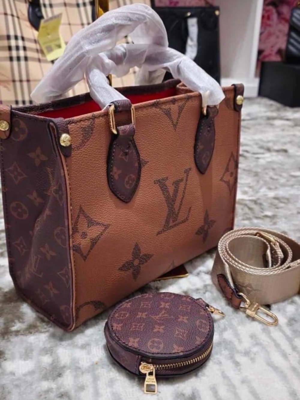 SOUL Naturalizer Brown Monogram Tote with Coin Pouch and Strap
